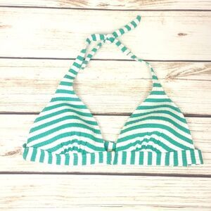 Victoria's Secret Striped White Green Knit Halter Swimsuit Bikini Top Size L